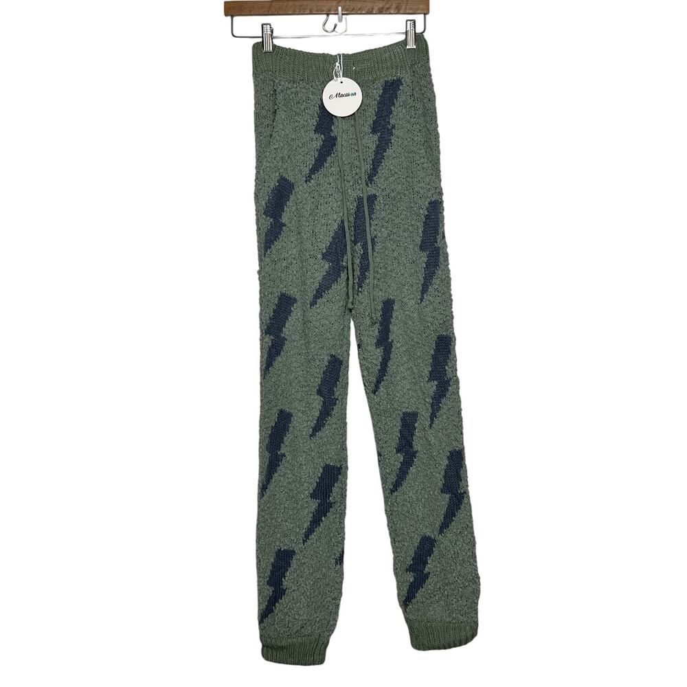 Macaron Knit Lounge Pants Women’s Small Green Lightning Bolt Joggers